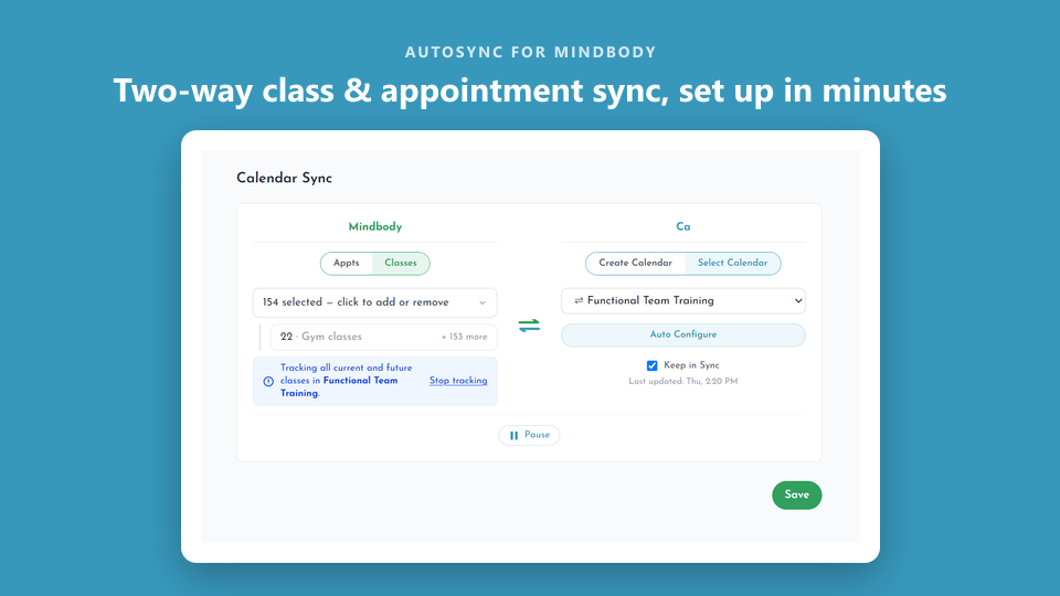 Two-way class and appointment sync mapping